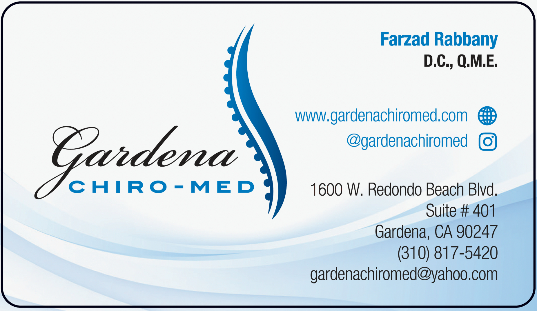 Farzad Rabbany, D.C., Q.M.E. - Gardena Chiro-Med, 1600 W. Redondo Beach Blvd. Suite #401, Gardena, CA 90247, (310) 817-5420